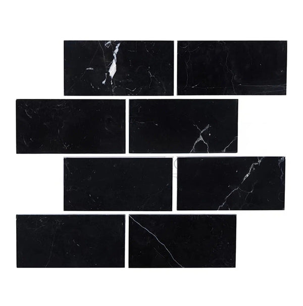 Nero Marquina/Black Marble 3X6 Polished - Honed - SurfacesGalorePolished