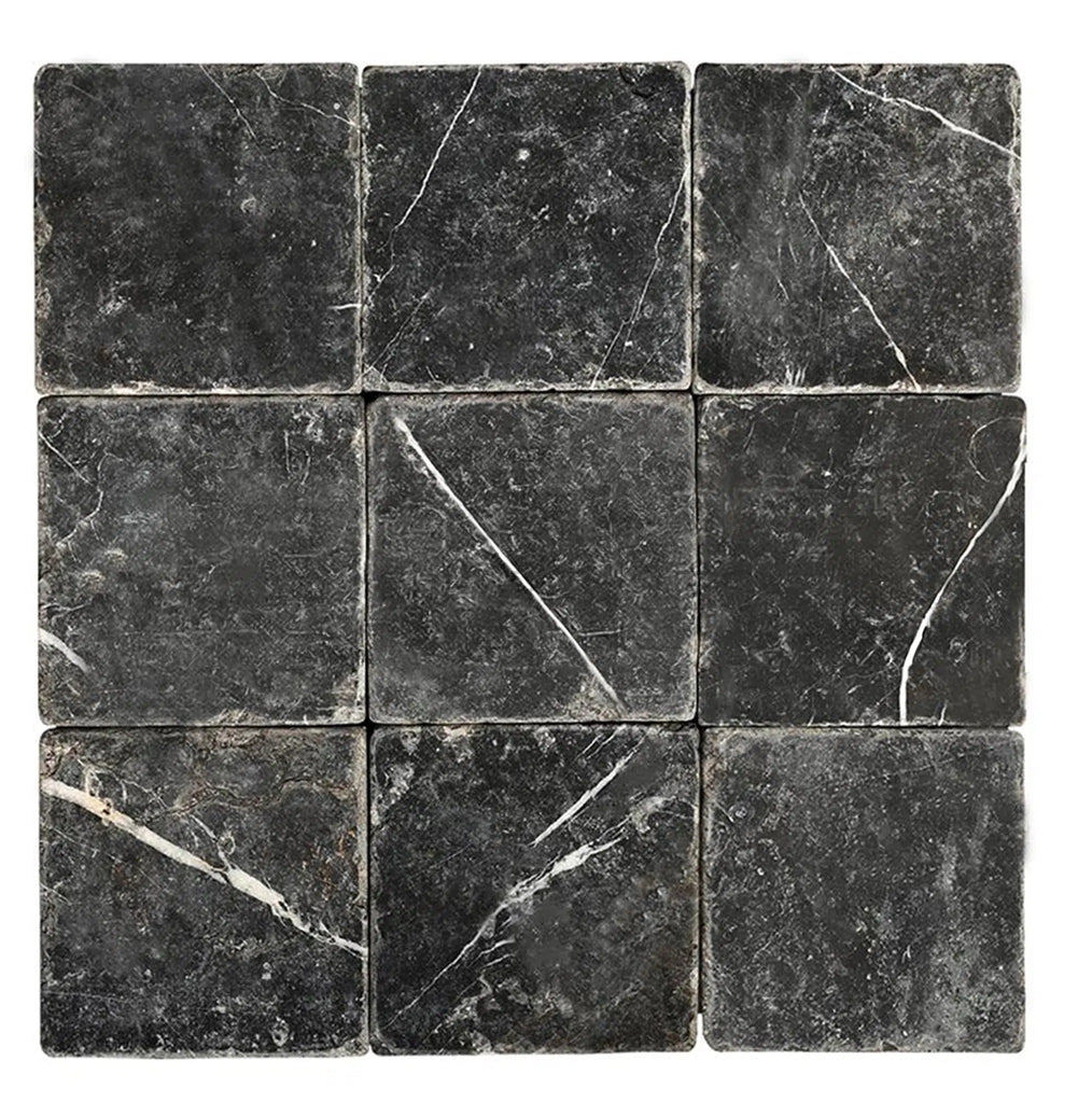 Nero Marquina/Black Marble 4X4 Tumbled - SurfacesGalore