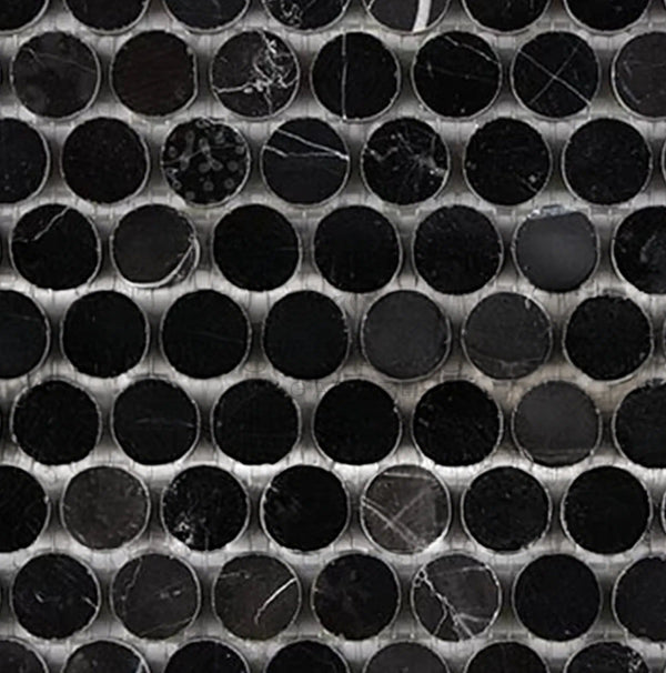 Nero Marquina/Black Penny - Round Marble Mosaic Polished - Honed - SurfacesGalorePolished