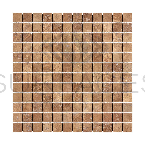 Noce (Brown) Travertine 1X1 Mosaic Filled and Honed