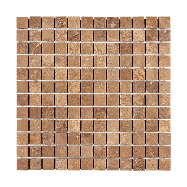 Noce (Brown) Travertine 1X1 Mosaic Filled and Honed