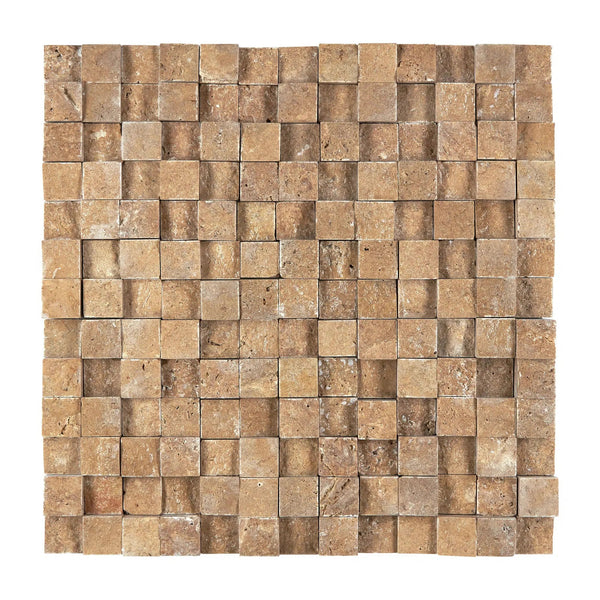 Noce (Brown) Travertine 1X1 Mosaic Hi-Low Split-Faced