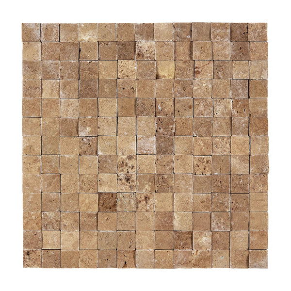 Noce (Brown) Travertine 1X1 Mosaic Split-Faced