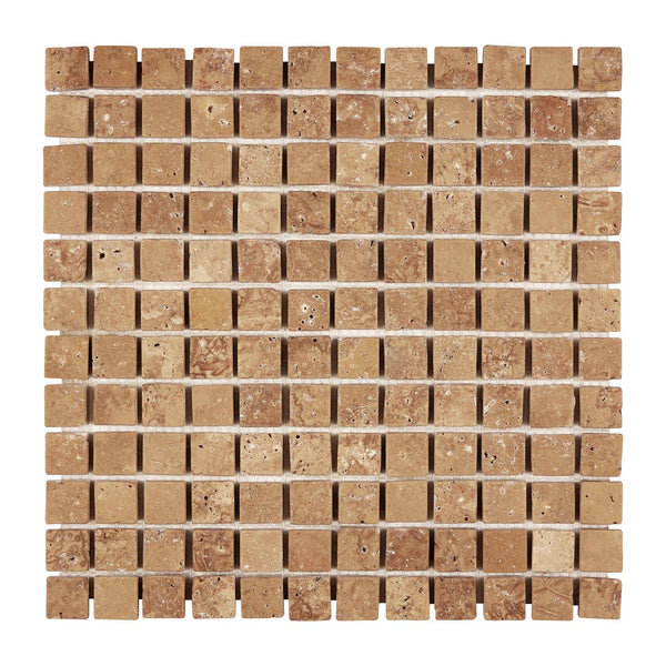 Noce (Brown) Travertine 1X1 Mosaic Tumbled