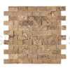 Noce (Brown) Travertine 1X2 Brick Mosaic Split - Faced - SurfacesGalore