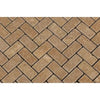 Noce (Brown) Travertine 1X2 Herringbone Mosaic Tumbled - SurfacesGalore