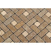 Noce (Brown) Travertine 1X2 Pinwheel (Large) Mosaic w/ Ivory Dots Tumbled