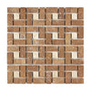 Noce (Brown) Travertine 1X2 Pinwheel (Large) Mosaic w/ Ivory Dots Tumbled