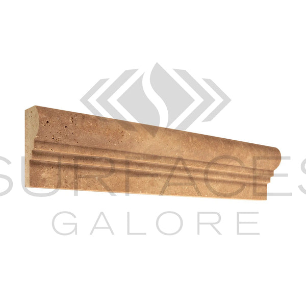 Noce (Brown) Travertine 2 1/2X12 OG - 2 (Double - Step Chair Rail Trim) Honed - SurfacesGalore