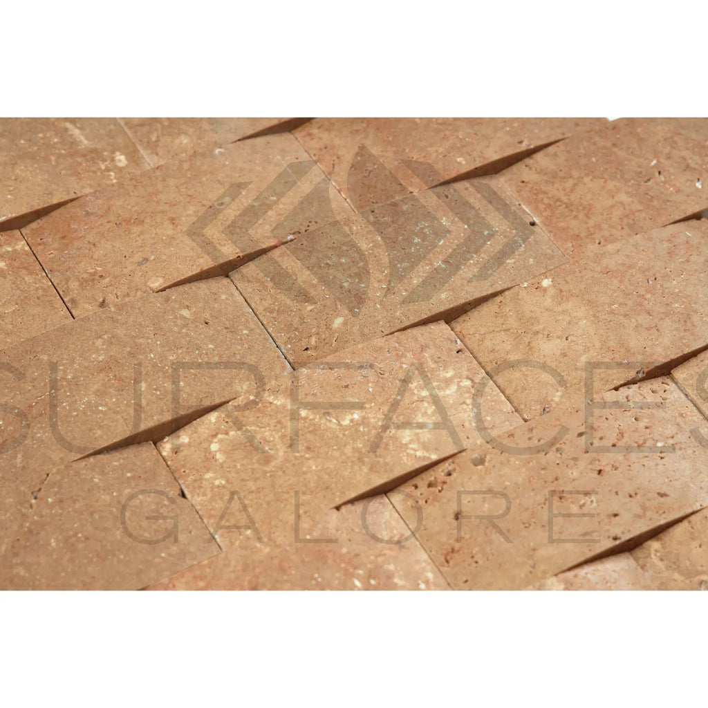 Noce (Brown) Travertine 2X2 CNC - Arched (Round - Face / Wavy) Mosaic Honed - SurfacesGalore