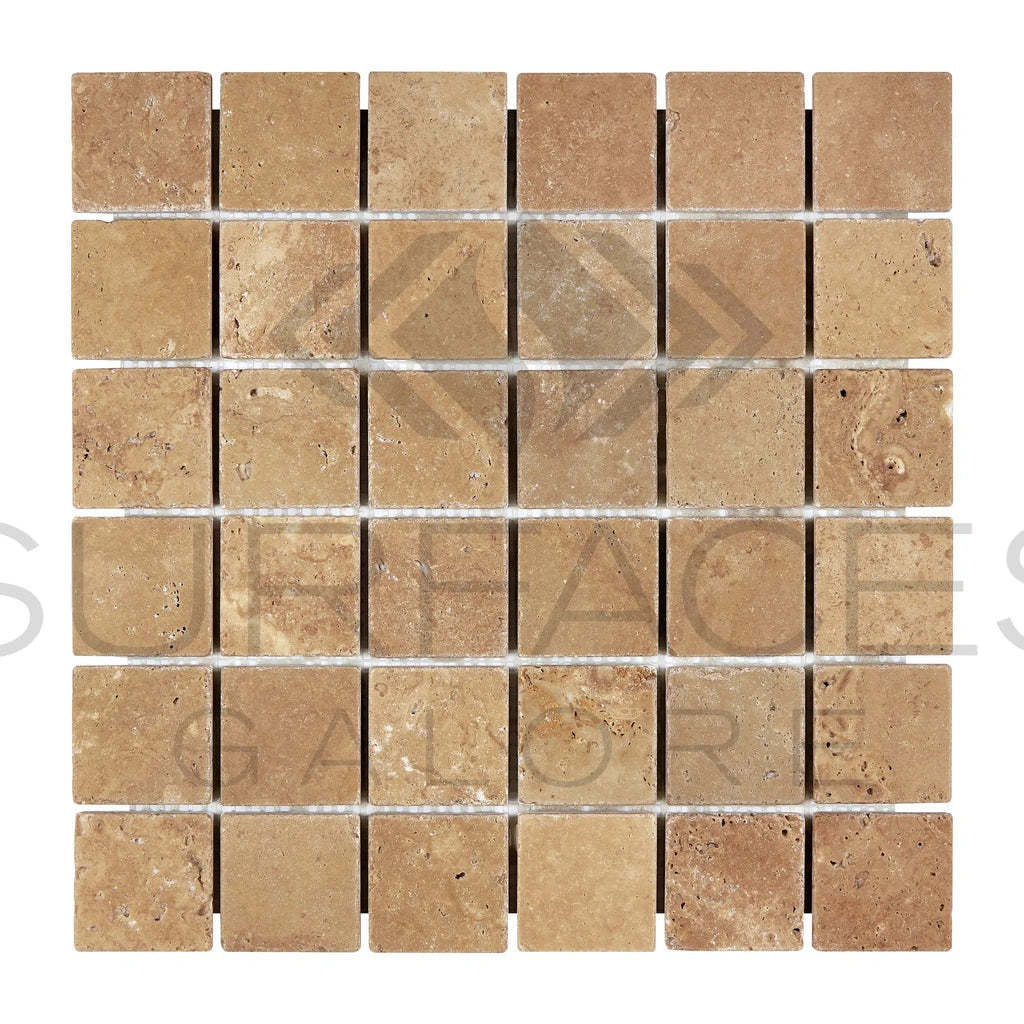 Noce (Brown) Travertine 2X2 Mosaic Tumbled - SurfacesGalore