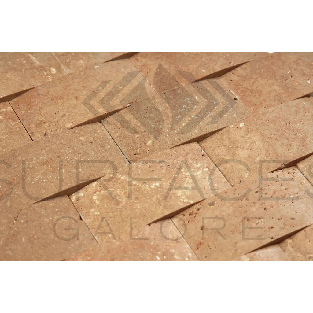 Noce (Brown) Travertine 2X4 Brick Mosaic CNC-Arched (Round-Face / Wavy)