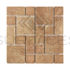 Noce (Brown) Travertine 3 - pcs. Mini - Pattern Mosaic (Non - Interlocking) Tumbled - SurfacesGalore