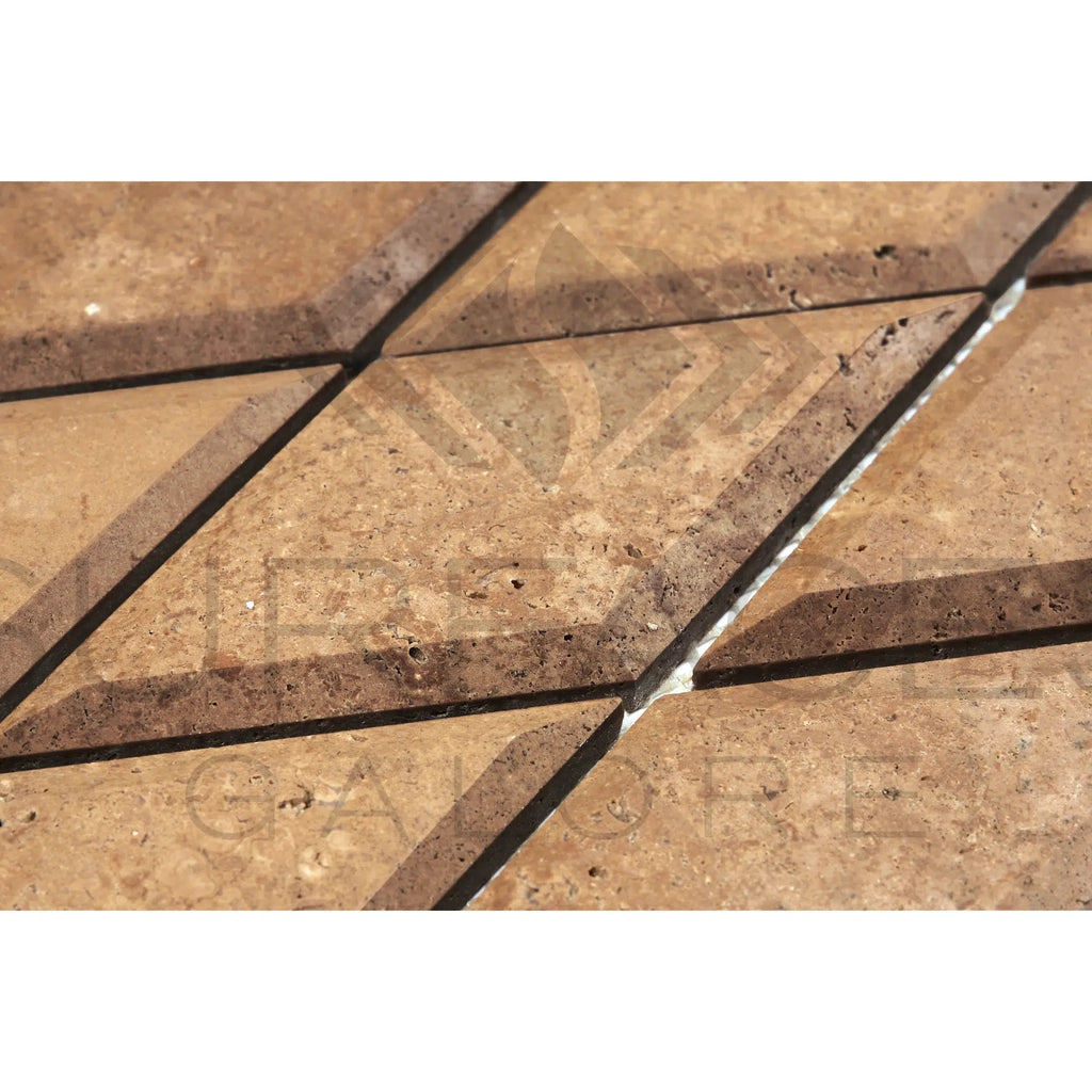 Noce (Brown) Travertine 3X6 Deep - Beveled Diamond Mosaic Honed - SurfacesGalore