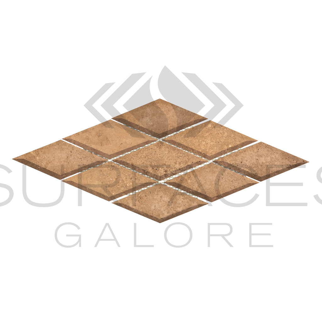 Noce (Brown) Travertine 3X6 Deep-Beveled Diamond Mosaic Honed