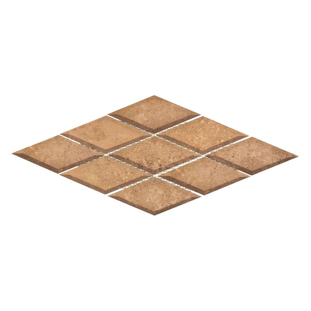 Noce (Brown) Travertine 3X6 Deep-Beveled Diamond Mosaic Honed