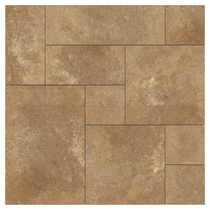 Noce (Brown) Travertine 4 pcs Versailles Pattern / French Pattern Set (Cross - Cut) Filled and Honed Straight - Edged - SurfacesGalore