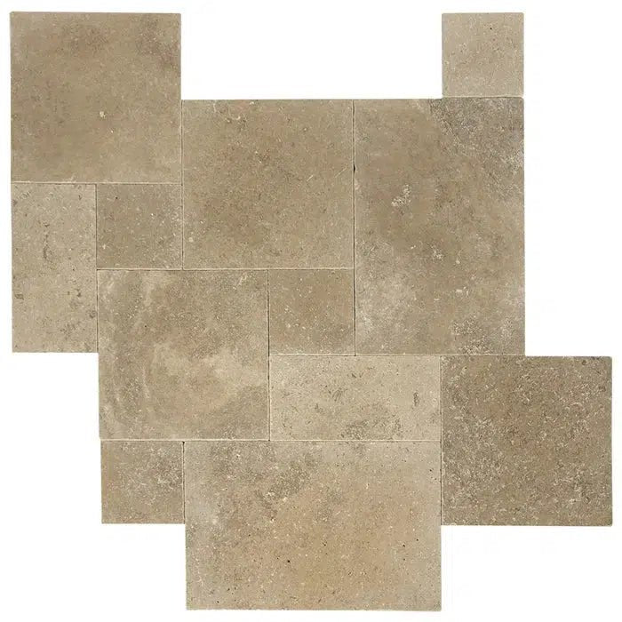 Noce (Brown) Travertine 4 pcs Versailles Pattern / French Pattern Set (Cross - Cut) Tumbled - SurfacesGalore