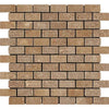 Noce (Brown) Travertine 5/8X1 1/4 Mini - Brick Mosaic Tumbled - SurfacesGalore