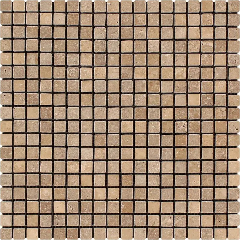 Noce (Brown) Travertine 5/8X5/8 Mosaic Tumbled - SurfacesGalore