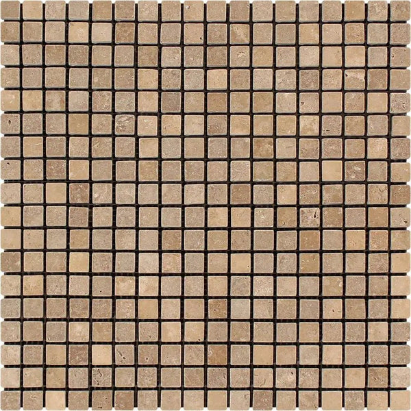 Noce (Brown) Travertine 5/8X5/8 Mosaic Tumbled - SurfacesGalore