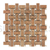 Noce (Brown) Travertine Basketweave w/ Ivory Dots Mosaic Tumbled - SurfacesGalore