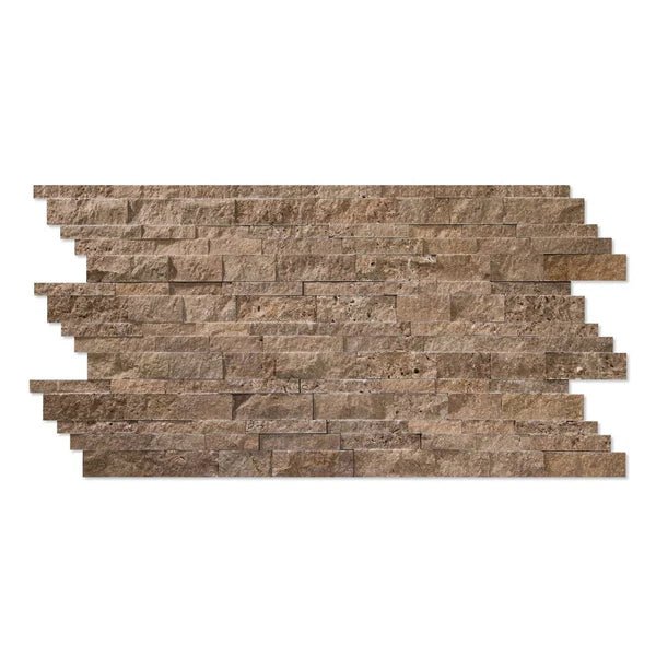 Noce (Brown) Travertine Ledger - Panel ("Z" Split - Panel) Mosaic Split Faced - SurfacesGalore