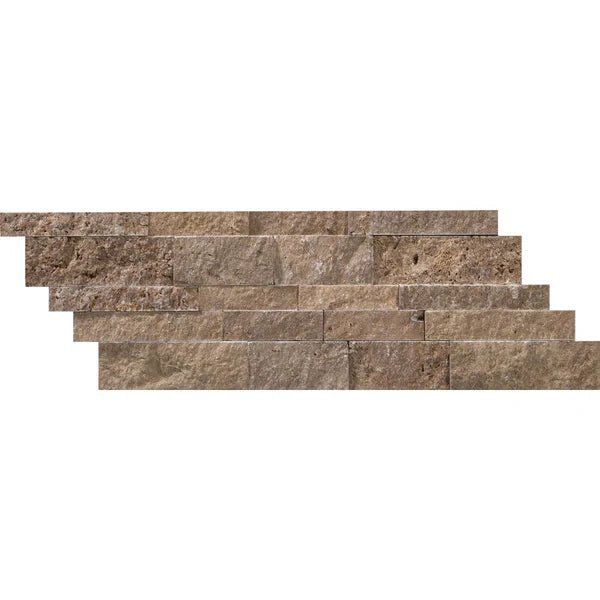 Noce (Brown) Travertine Ledger - Panel ("Z" Split - Panel) Mosaic Split Faced - SurfacesGalore