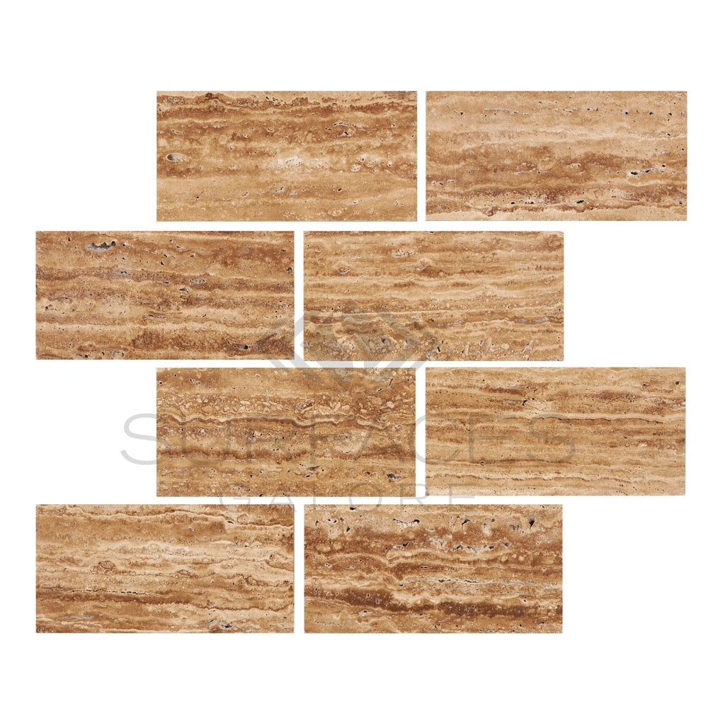 Noce Exotic 12X24 Vein - Cut Travertine Unfilled and Brushed - SurfacesGalore