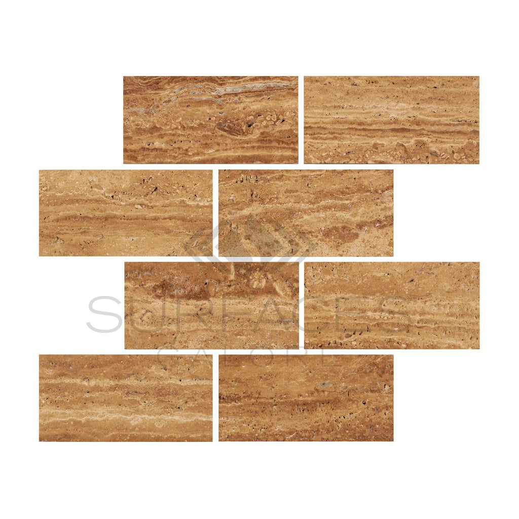 Noce Exotic 12X24 Vein - Cut Travertine Unfilled and Brushed - SurfacesGalore