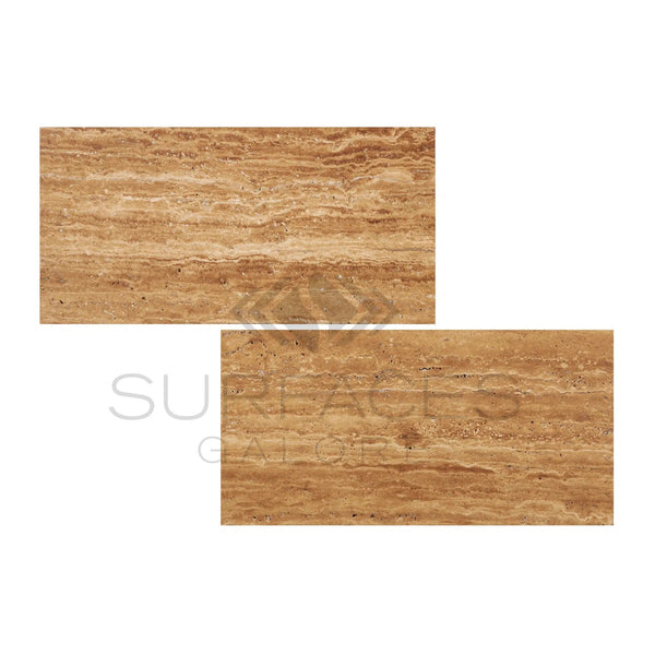 Noce Exotic 12X24 Vein - Cut Travertine Unfilled and Brushed - SurfacesGalore