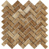 Noce Exotic 1X2 Herringbone Mosaic Vein - Cut Travertine Unfilled and Brushed - SurfacesGalore