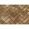 Noce Exotic 1X2 Herringbone Mosaic Vein - Cut Travertine Unfilled and Brushed - SurfacesGalore