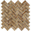 Noce Exotic 1X2 Herringbone Mosaic Vein - Cut Travertine Unfilled and Polished - SurfacesGalore