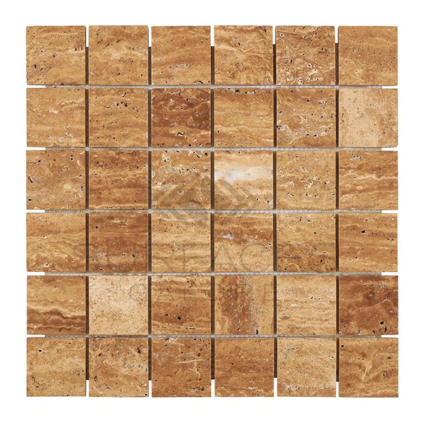 Noce Exotic 2X2 Mosaic Vein-Cut Travertine Unfilled and Brushed