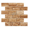 Noce Exotic 2X4 Brick Mosaic Vein - Cut Travertine Unfilled and Brushed - SurfacesGalore