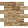 Noce Exotic 2X4 Brick Mosaic Vein-Cut Travertine Unfilled and Brushed