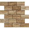 Noce Exotic 2X4 Brick Mosaic Vein - Cut Travertine Unfilled and Polished - SurfacesGalore