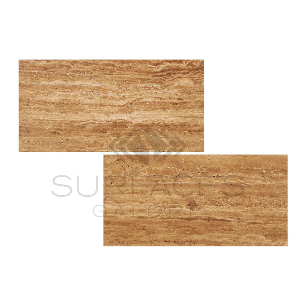 Noce Exotic 3X6 Vein - Cut Travertine Unfilled and Polished - SurfacesGalore