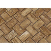 Noce Exotic Basketweave w/ Noce Exotic Dots Travertine Mosaic Vein - Cut Unfilled and Brushed - SurfacesGalore