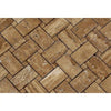 Noce Exotic Basketweave w/ Noce Exotic Dots Travertine Mosaic Vein - Cut Unfilled and Polished - SurfacesGalore