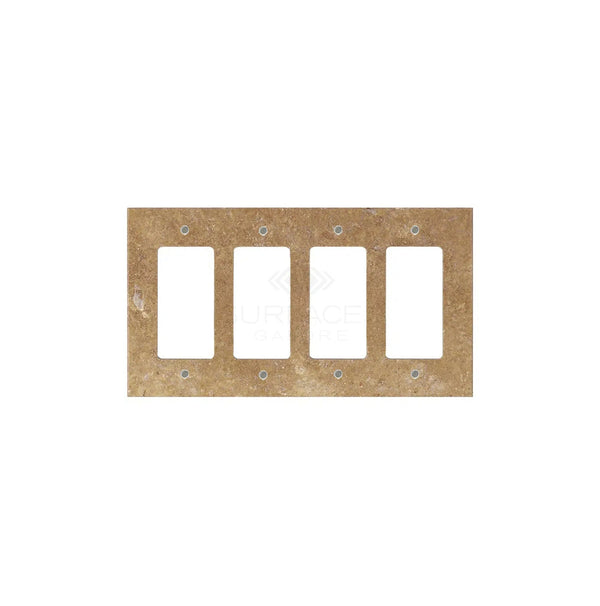 SurfacesGalore's Noce Travertine 4 Gang ROCKER Switch Wall Plate/Cover Plate/Switch Plate features four rectangular switch openings and pre-drilled screw holes, designed to mimic the look of natural stone.