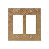 A Noce Travertine Double ROCKER Switch Wall Plate from SurfacesGalore, with a stone-like texture on a white background, reminiscent of natural stone.