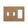 SurfacesGalore's Noce Travertine Double Toggle-Rocker Switch Wall Plate features natural stone variations, offering an elegant touch with its three cutouts.