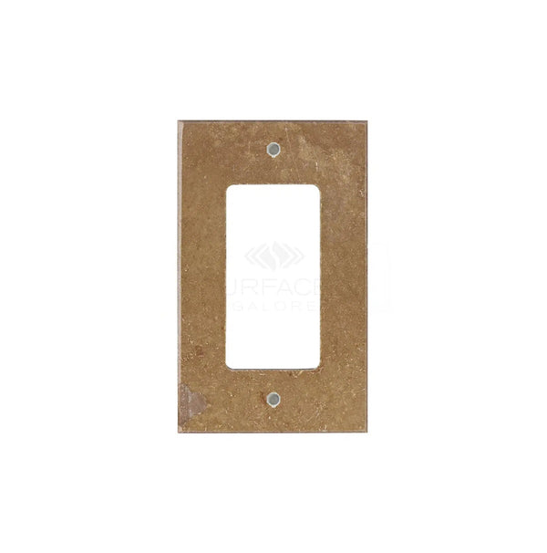 The Noce Travertine Single ROCKER Plate Switch Wall Plate/Cover Plate/Switch Plate by SurfacesGalore is a rectangular switch plate with a single rectangular opening and screw holes at the top and bottom, exquisitely crafted from authentic marble.