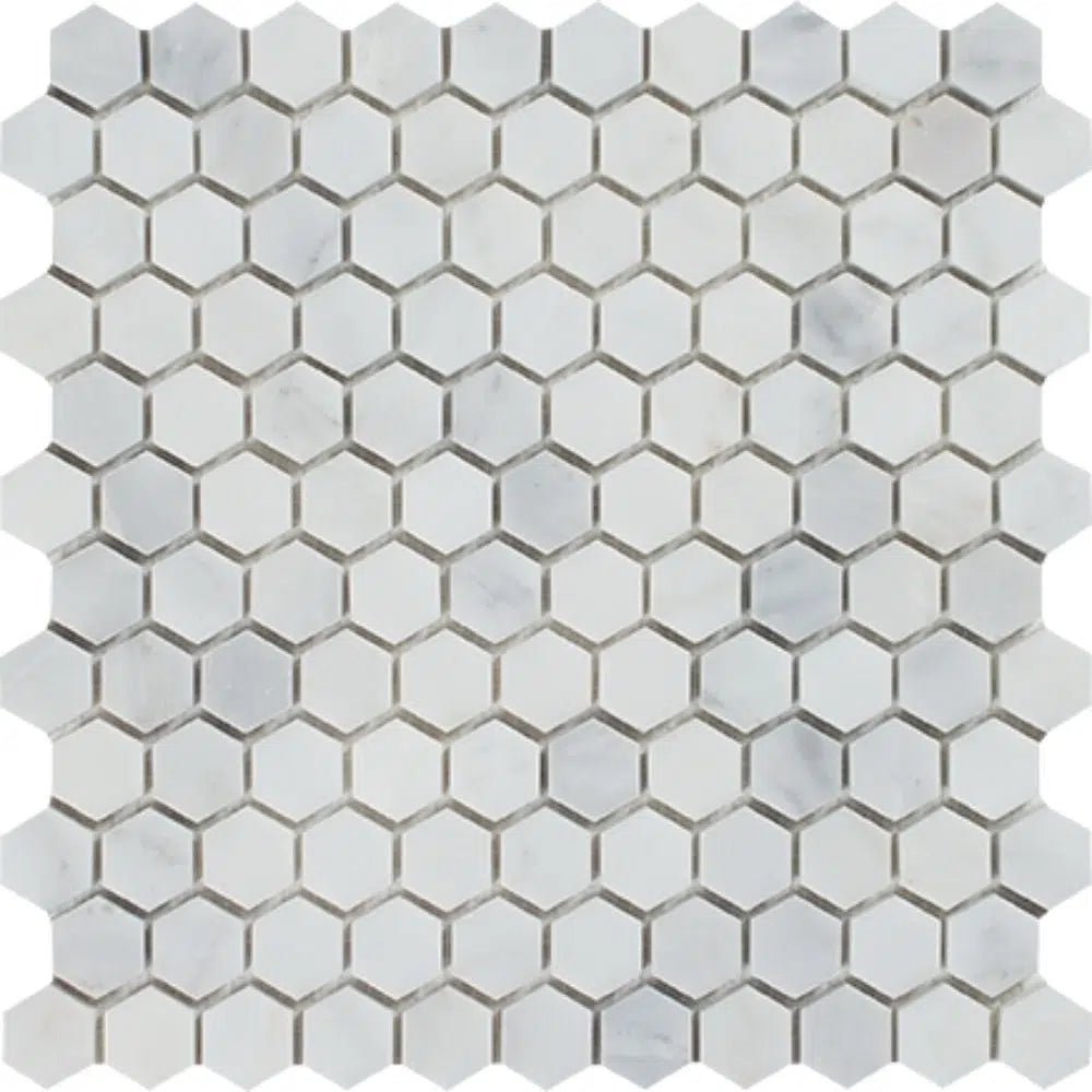 Oriental White / Asian Statuary 1X1 Hexagon Marble Mosaic Polished - Honed - SurfacesGalorePolished