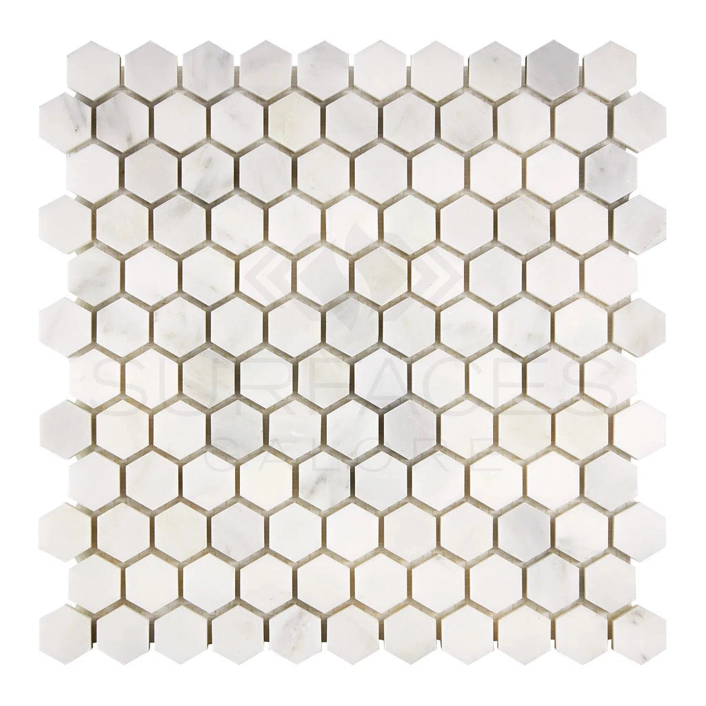 Oriental White / Asian Statuary 1X1 Hexagon Marble Mosaic Polished - Honed - SurfacesGalorePolished