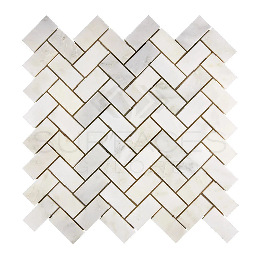 Oriental White / Asian Statuary 1X2 Herringbone Marble Mosaic Polished - Honed - SurfacesGalorePolished