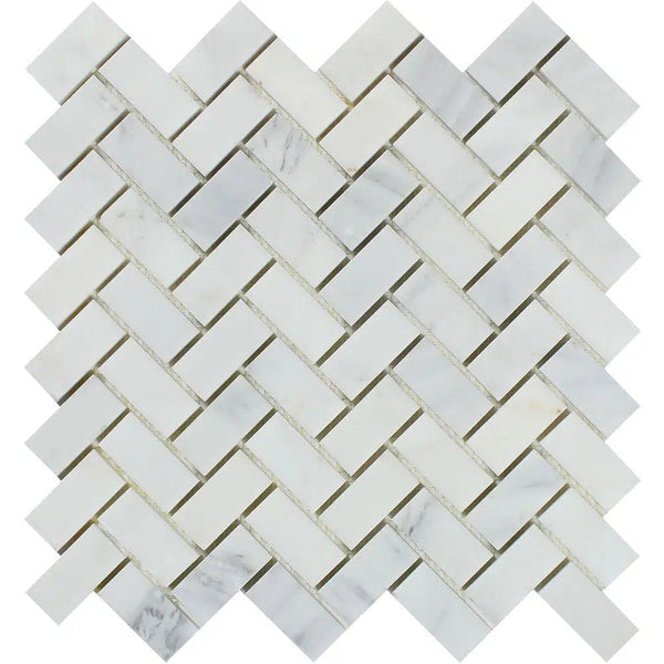 Oriental White / Asian Statuary 1X2 Herringbone Marble Mosaic Polished - Honed - SurfacesGalorePolished