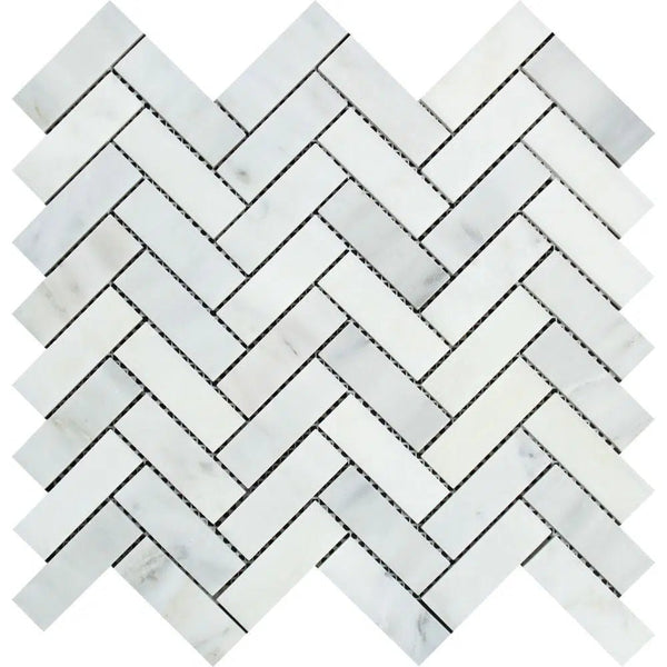 Oriental White / Asian Statuary 1X3 Herringbone Marble Mosaic Polished - Honed - SurfacesGalorePolished